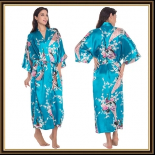 Kimono lung bleu lac