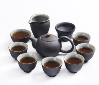 Set de ceai cu glazură de nisip negru